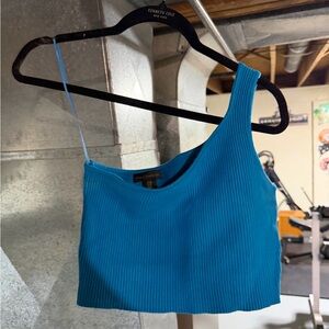 House of Harlow Blue Ribbed Women's One Shoulder Top